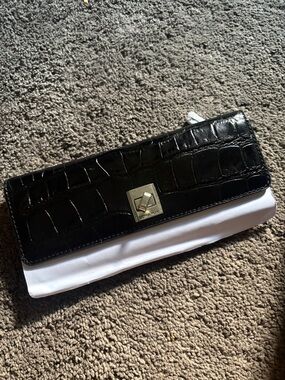 Michael Kors Black Croc-Embossed Leather Clutch with Silver Turn-Lock